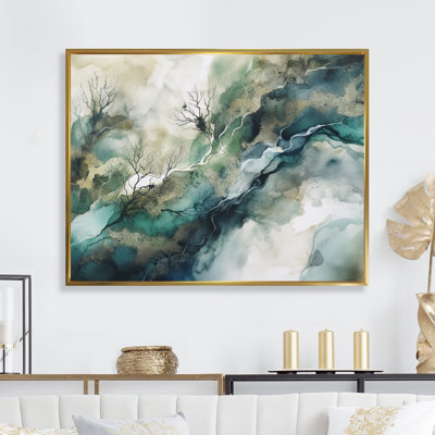 «Green Blue Marbré Dreamscape I», reproduction d'art sur toile géométrique abstraite