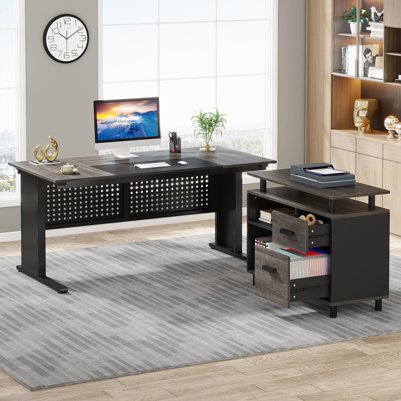 Bureau de direction avec classeur Ottovile, Gris / Noir