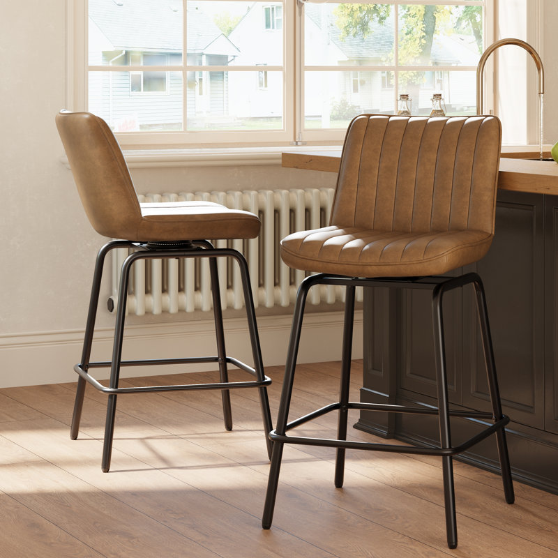 Tabouret de bar pivotant moderne avec siège en similicuir et structure en métal, tabouret à hauteur de comptoir sans accoudoirs avec repose-pieds