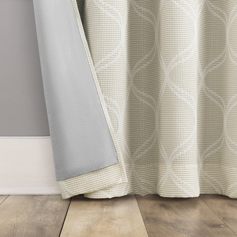 Tikal Woven Ogee 100% Blackout Grommet Curtain Panel, 50" W x 63" L, Beige
