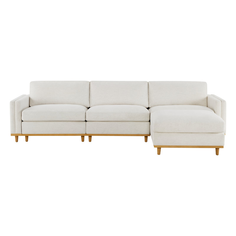 Laima 117" W 4-Piece Modular Reversible Sectional with Ottoman , Cream Polyester