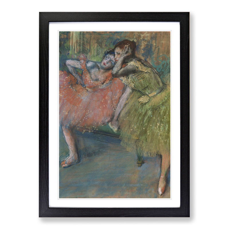 Ballet Ballerina Dancers in Pink and Green by Edgar Degas - Picture Frame Painting, Black Framed, 36cm H x 27cm W x 2cm D