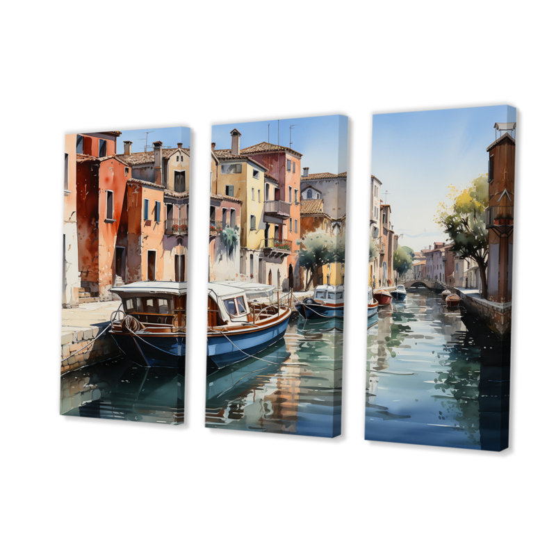 Beige canal aquarelle fantaisie III 3 pièces, H 28 po x l 36 po x P 1 po