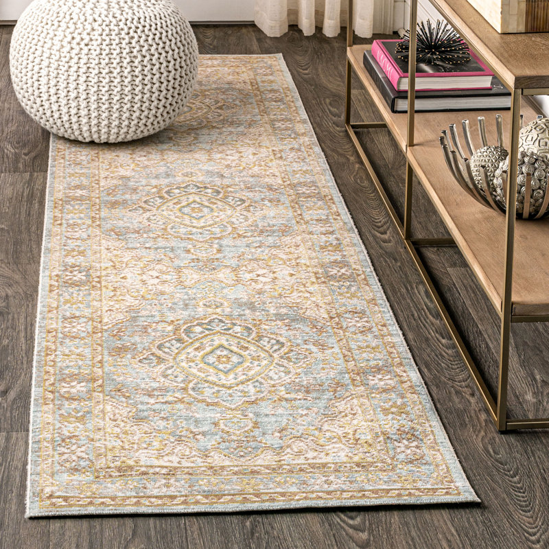 Stickney Floral Medallion Chambray Blue/Ivory Rug, Runner 2'2" x 8'