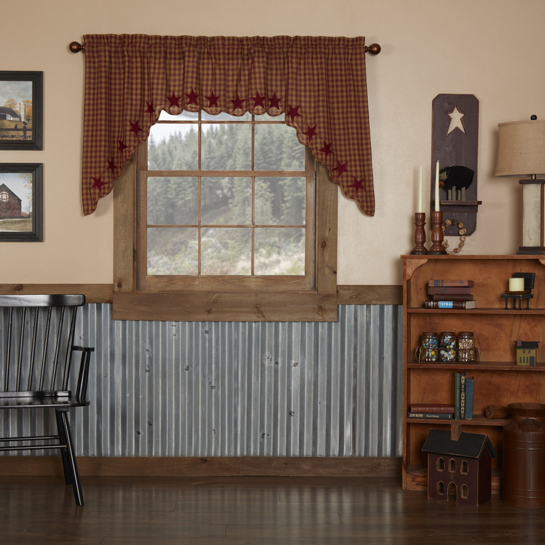 Navy Star Cotton Checkered Window Valance (Set of 2) VHC Brands 