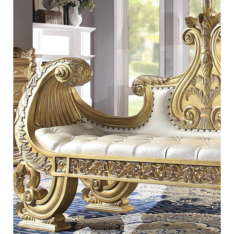 Banc de chambre capitonné métallique doré