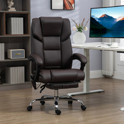 Office Desk Chair With 6 Vibration Points, Lumbar Heated, Adjustable Height Options, Footrest, Tilt, Brown Pu Leather Points Massage, Height,