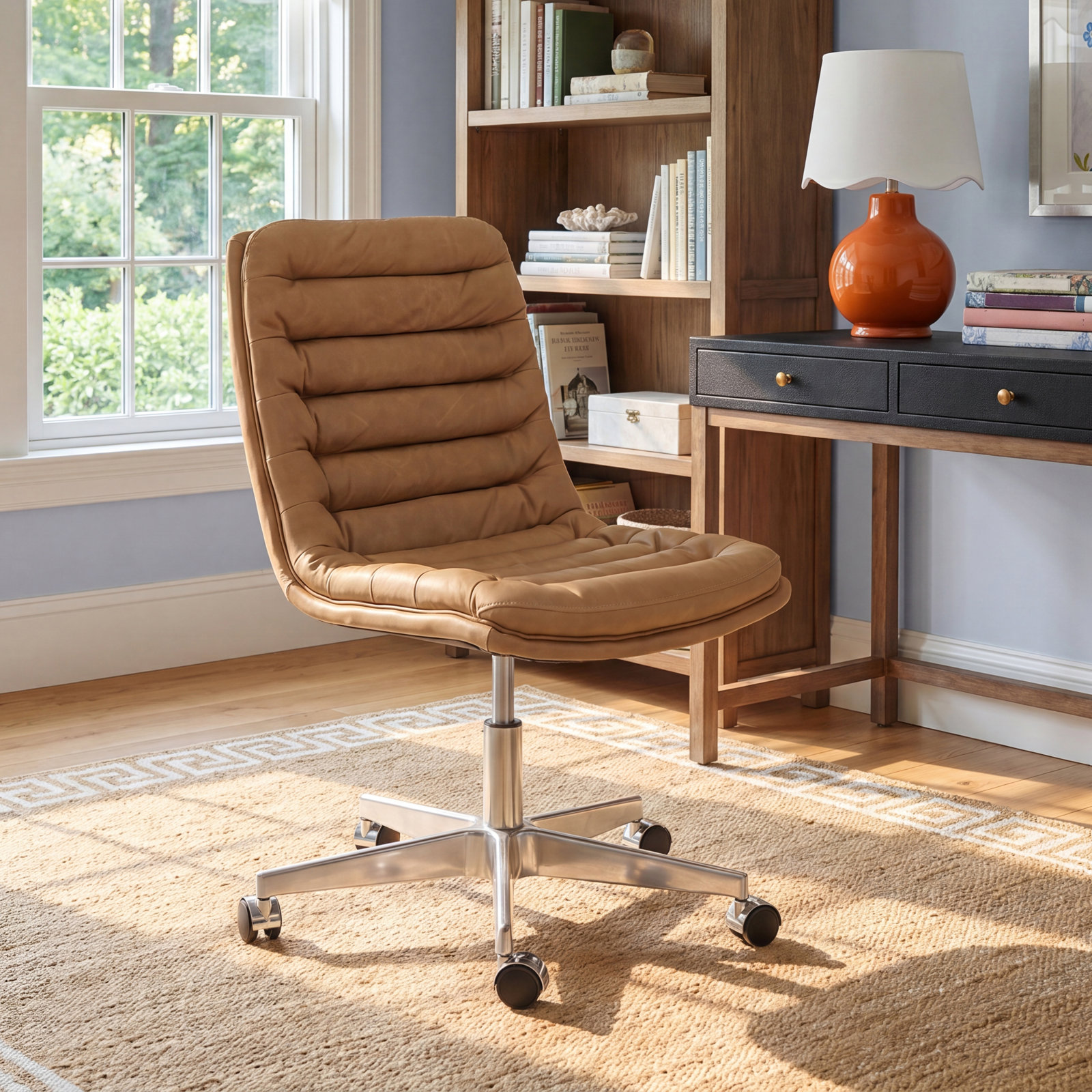 Delmy Swivel Office Chair, Rider Black Genuine Leather