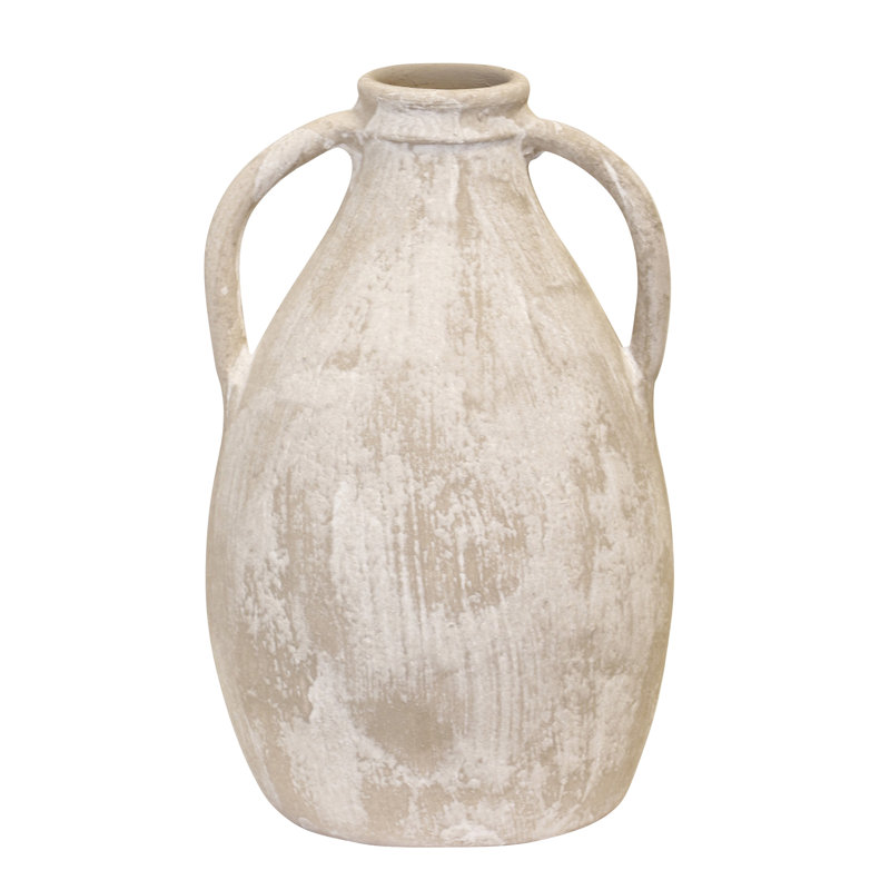 Grand vase avec poignées - peint à la main, H 11,8 po x l 7,5 po x P 7,5 po, Peint à la main en bleu
