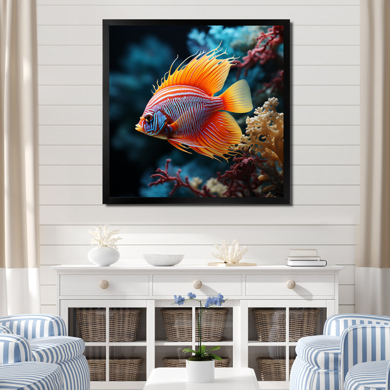 «Beautiful Blue and Orange Butterflyfish III», reproduction d'art mural plage et océan, H 16 po x l 16 po x P 1 po