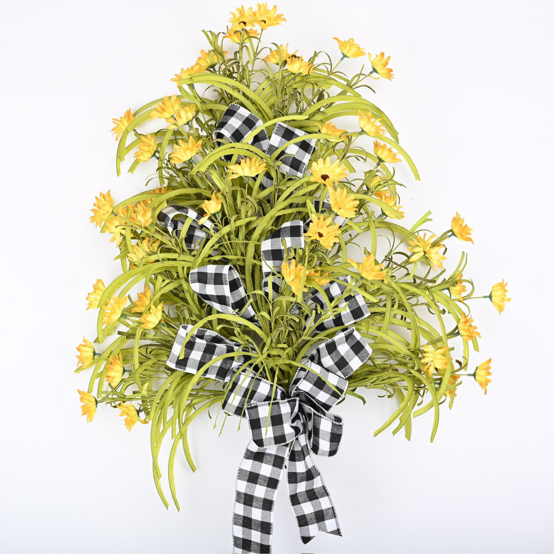 Mullinax 26" Faux Daisy Front Door Swag With Ribbon The Holiday Aisle®