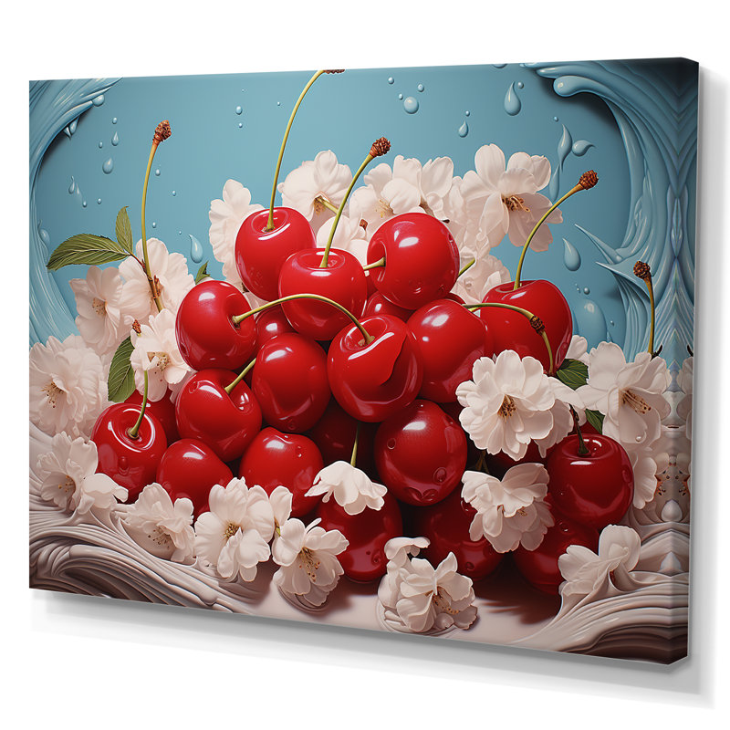 Décoration murale cerise gloussante I - fruits_105732, H 34 po x l 44 po x P 1,5 po, Toile tendue