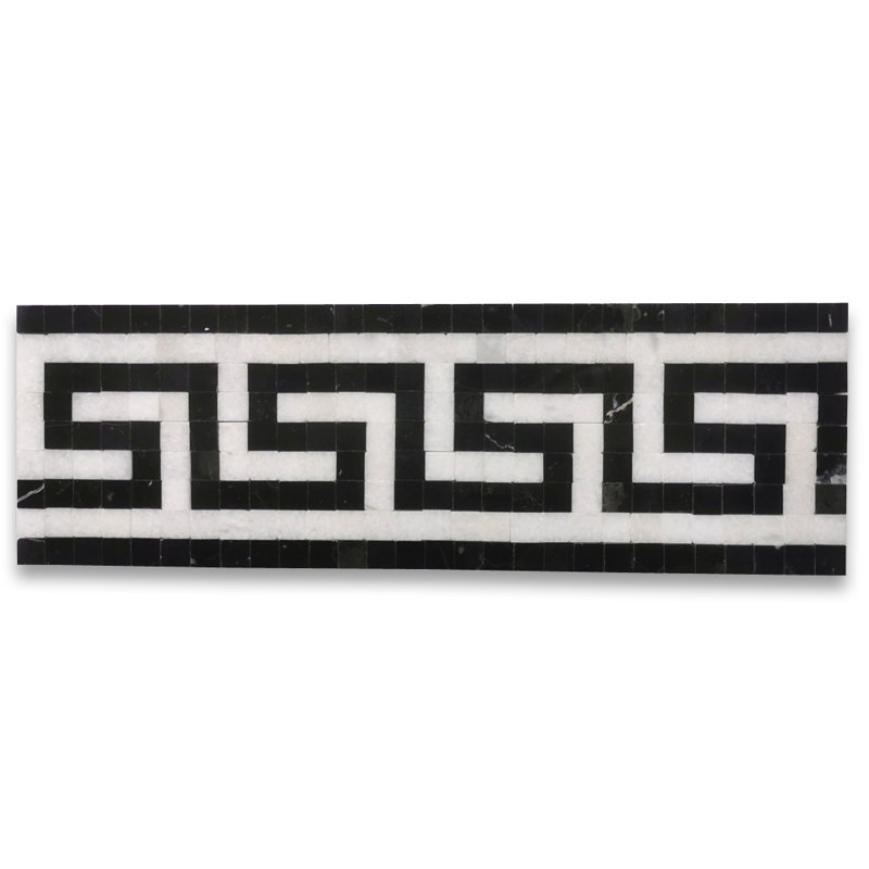 Carreau de mosaïque en marbre pour mur et plancher 3,5 po x 11 po Carrara, Blanc / noir