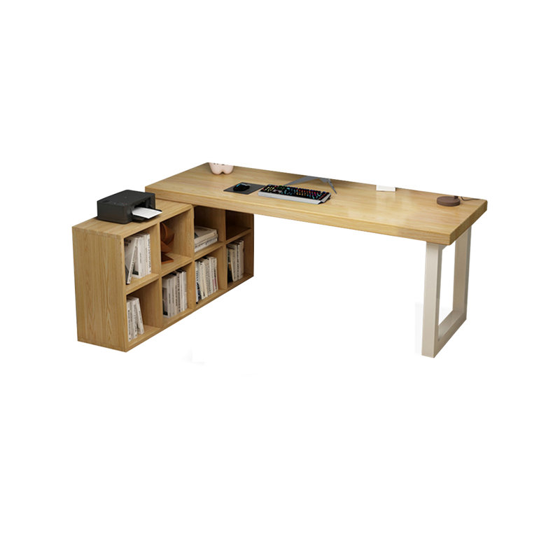 Bureau rectangulaire brun et blanc en bois massif et fer, Left Hand Return, H 29,53 po x l 62,99 po x P 23,62 po