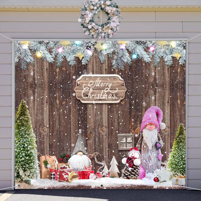 Bannière de porte de garage Snowy Merry Christmas 7X8 Ft, toile de fond des Fêtes pour décoration murale intérieure et extérieure