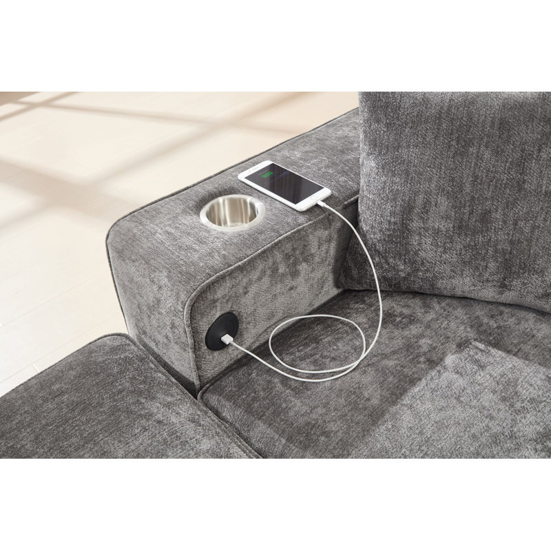 8pcs Compression Module Sectional With Bookshelf Ottoman, Dark Gray Fabric
