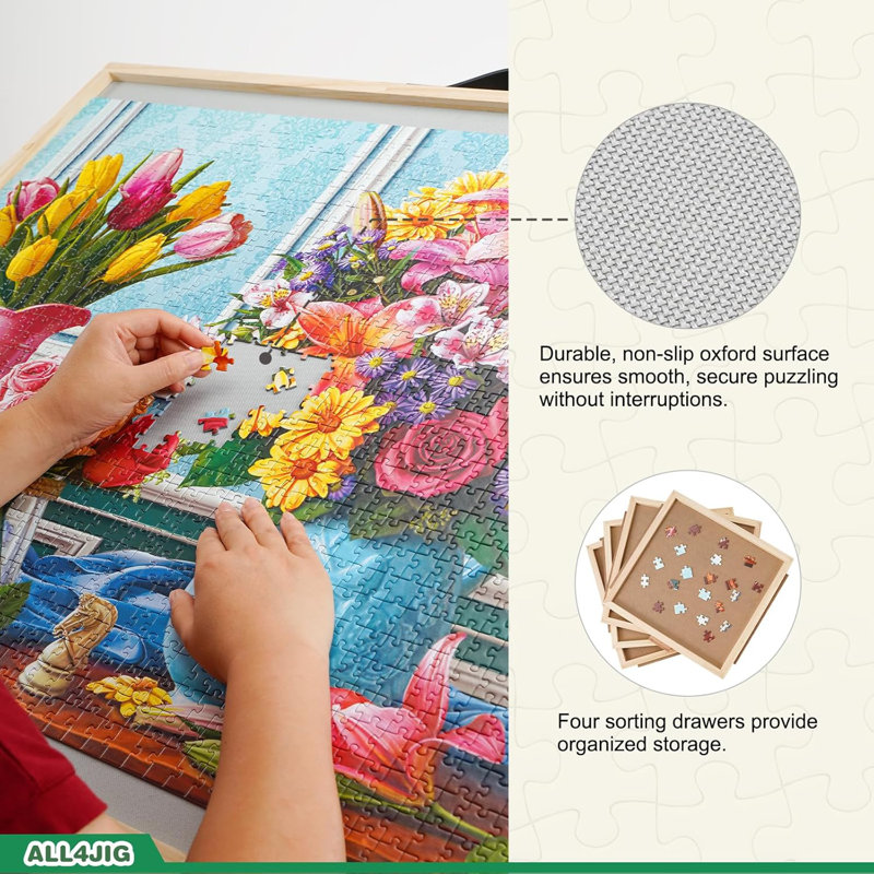 2000 casse-tête 2 en 1 inclinable et rotatif 2000 pièces, planche à puzzle à angle réglable 40,16 po x 28,5 po avec 4 tiroirs et housse de protection transparente, cadeau d'anniversaire pour maman