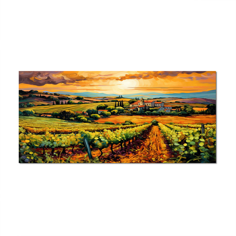 «Vangogh Sunlit Vineyard I», reproduction d'art sur toile inspirée par Vincent Van Gogh, H 28 po x l 60 po, Toile tendue