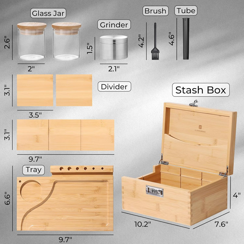 Wooden Stash Box With Rolling Tray - Large Stash Box And Rolling Tray Stash Boxes Stash Box With Rolling Tray Lid Natural