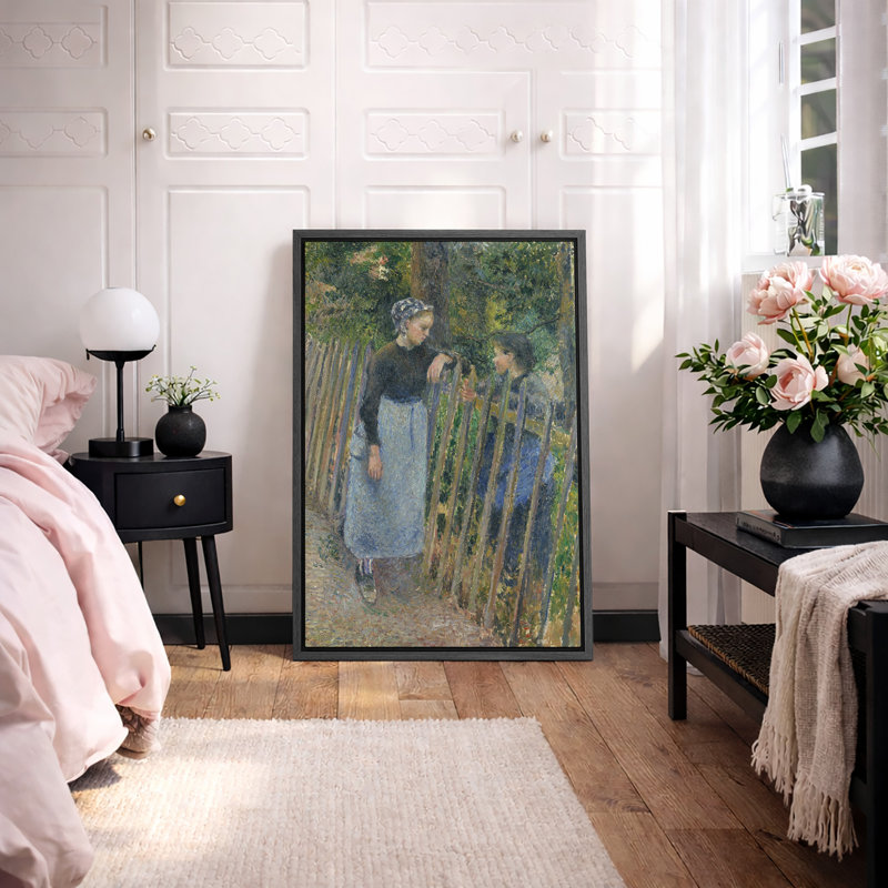 «Quiet Garden Conversation», images de personnages de campagne européenne, impression sur toile encadrée, Cadre flottant noir