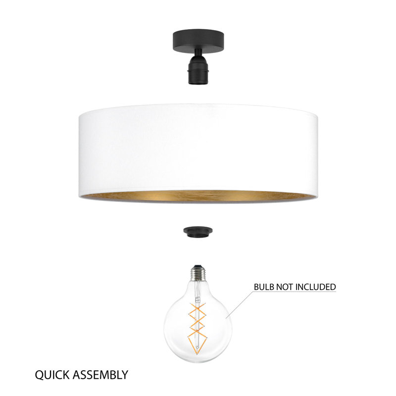 Tres Fabric Flush Mount, White/Gold, 20cm H x 45cm W x 45cm D
