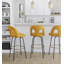 Tabouret de bar à hauteur fixe avec pivot en métal noir et tissu jaune avec repose-pieds rond en métal doré - ensemble de 2-137799386-137799387