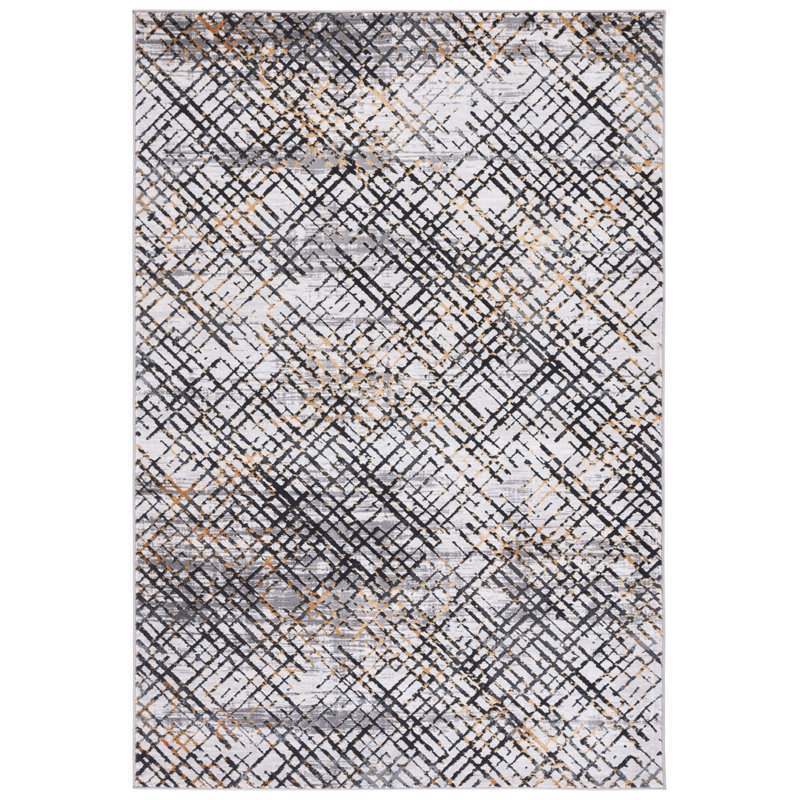 Tapis gris / doré Minyard 275, Rectangle 8 pi x 10 pi