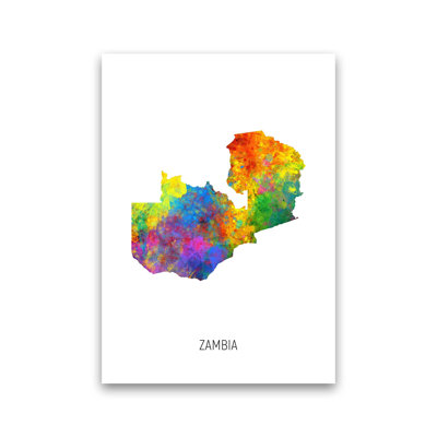 Zambia Watercolour Map by Michael Tompsett - Print