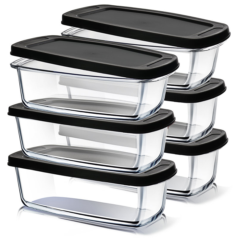 6-Piece Borosilicate Glass Loaf Pan Set with Airtight Lids – Oven, Freezer & Microwave Safe Food Storage Containers, 6