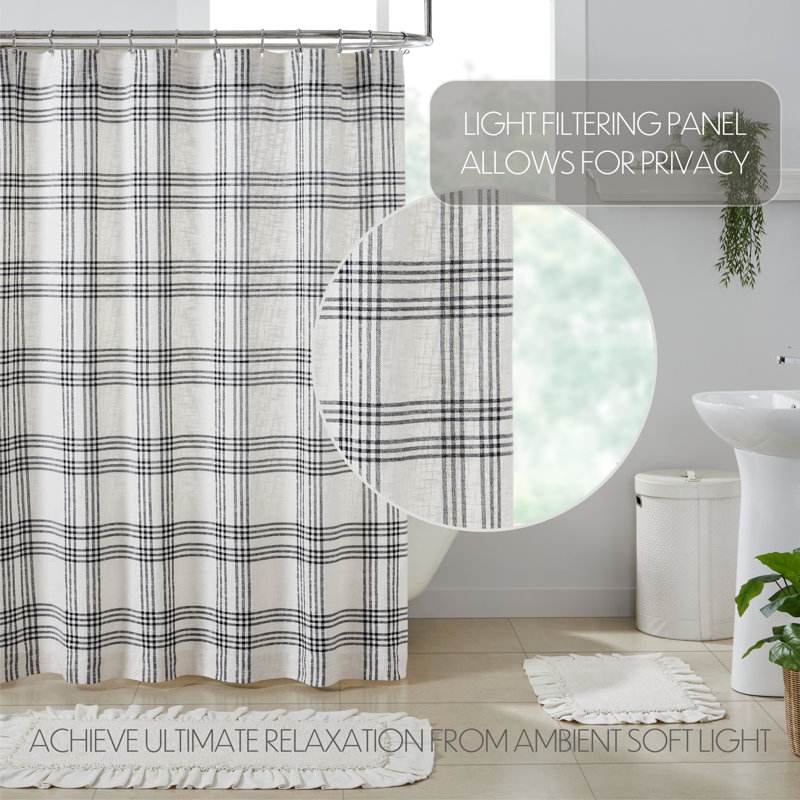Black and White Plaid Cotton Shower Curtain 72x72