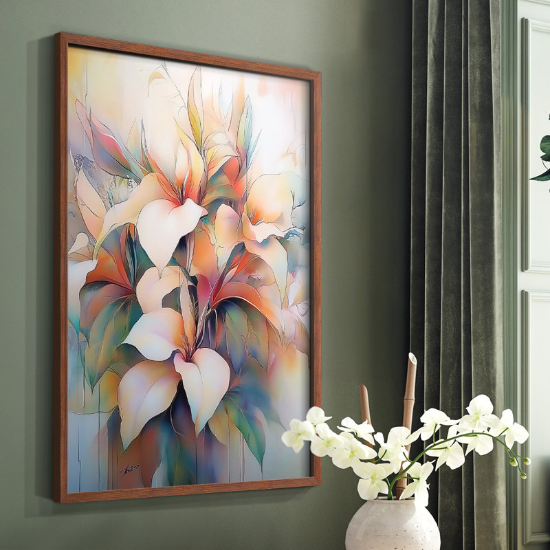 Série FLORAL DLxxviii - reproduction encadrée de qualité supérieure - prête à être accrochée - aucun clou requis, Noyer