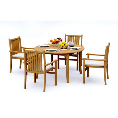  Ensemble de salle à manger 3 pièces en bois de teck de qualité A: table ronde de 52 po et fauteuils empilables Angarano # 11CH1102