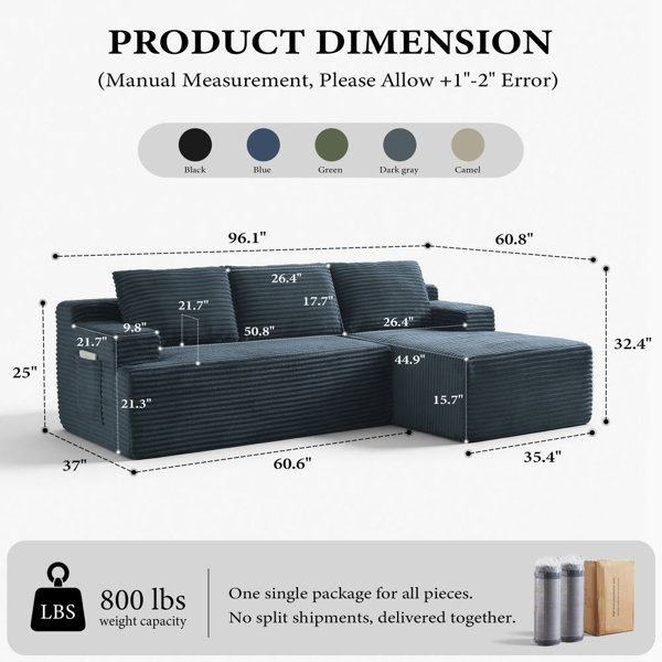 Latitude Run® 96" Modern L-Shaped Modular Sectional Sofa With Chaise ...