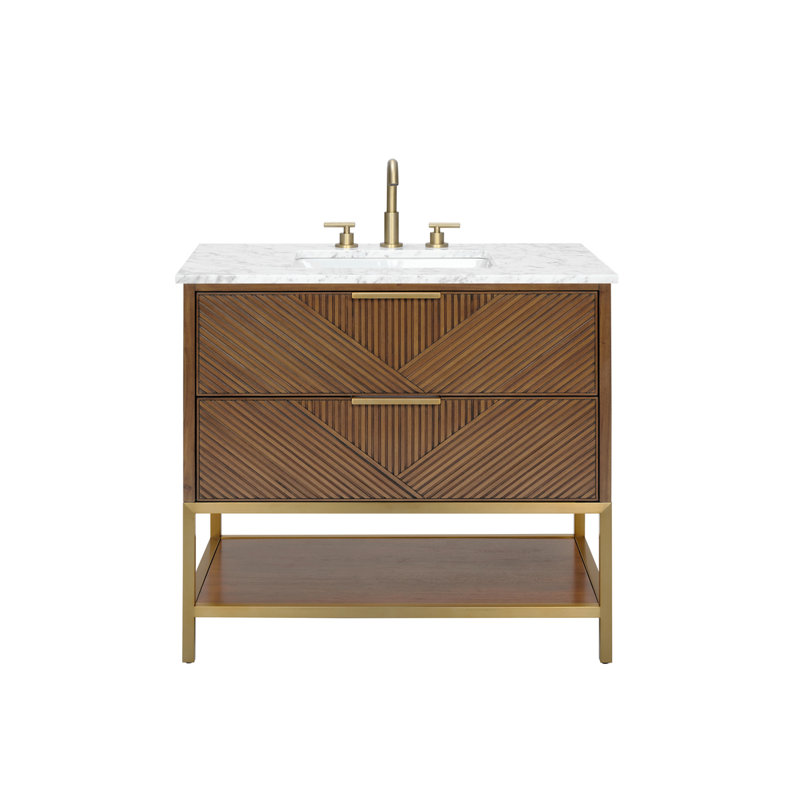 Diamond 36'' W Single Vanity, Matte Black, Walnut, White Quartz