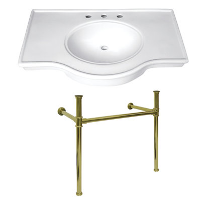 Kingston Brass Templeton 37-Inch Ceramic Console Sink with Stainless Steel Legs (8-Inch, 3-Hole)