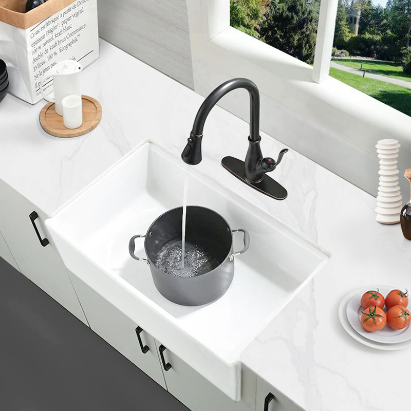 Fireclay 33" L X 20" W Workstation Farmhouse Kitchen Sink With Accessories, 10" H x 33" W x 20" D