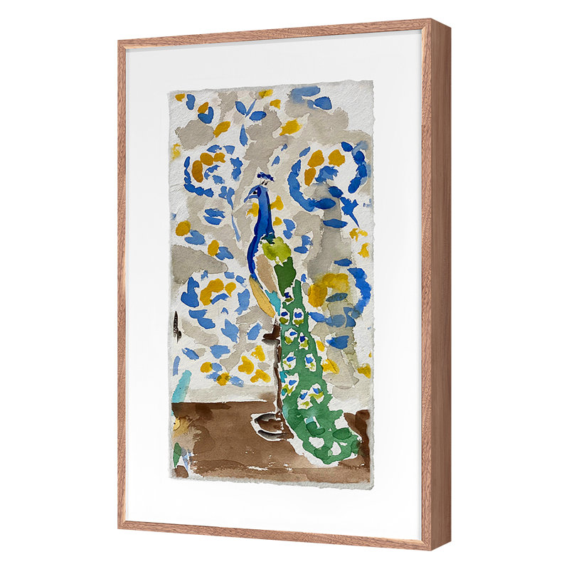 Blue Peacock Print by Dana Gibson, Walnut, 40" H x 25" W x 1.5" D