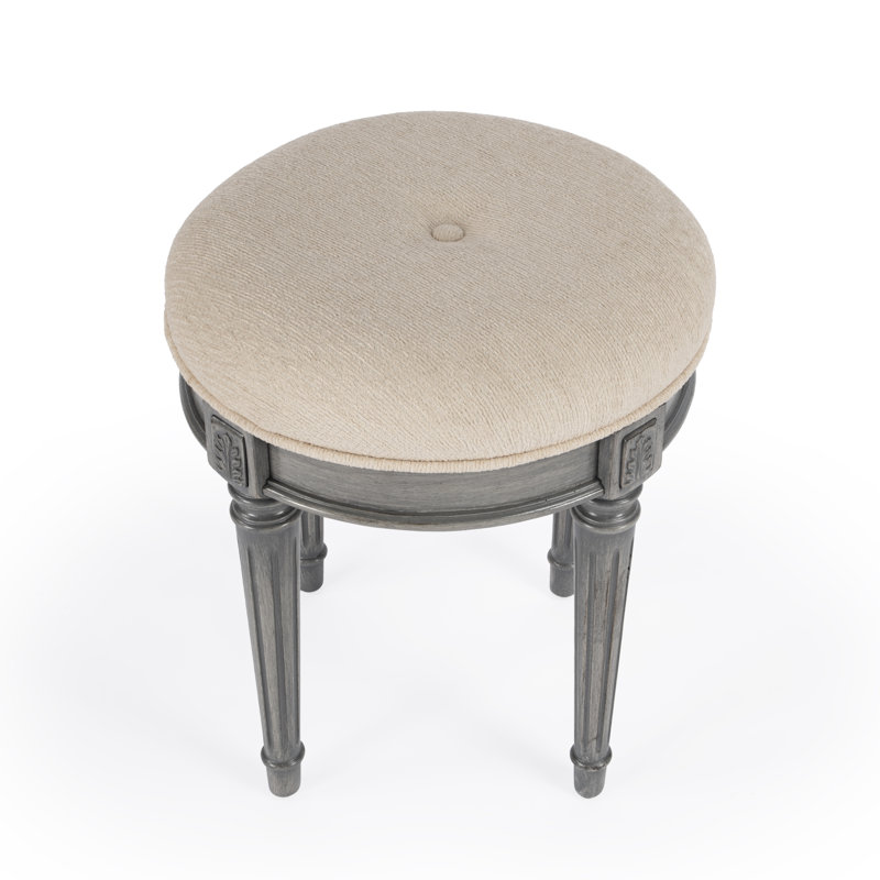 Bernadette Upholstered 18"W Vanity Stool, Plantation Cherry, Brown/Coffee