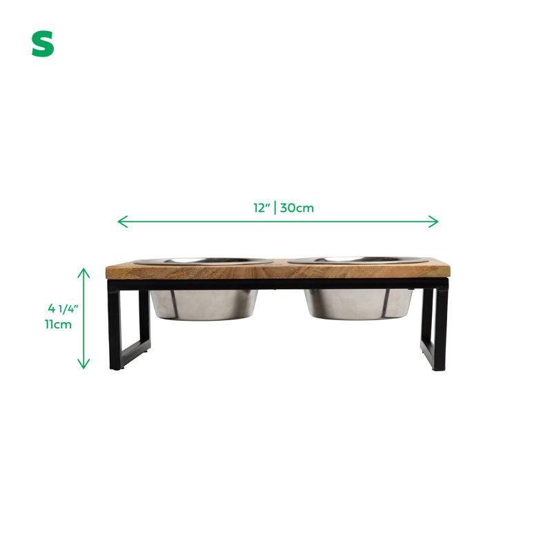 Elevated Mango Wood and Stainless Steel Pet Feeder