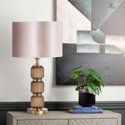 Amiran 57cm Living Room Table Lamp with Glass Base, Bedside Buffet Lamp for Bedroom