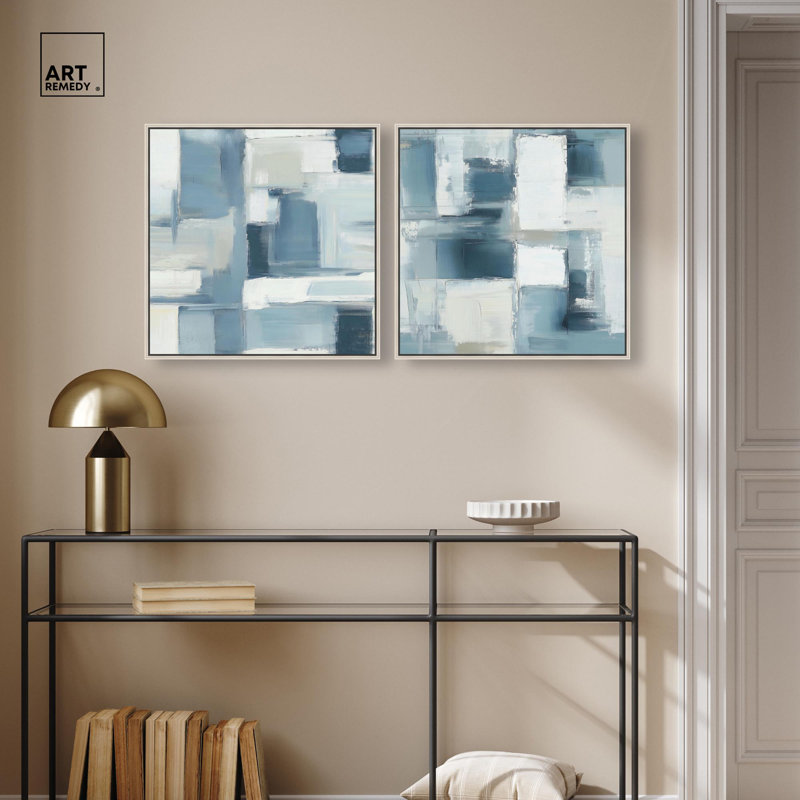 Ensemble de 2 reproductions d'art moderne sur toile , H 21 po x l 21 po, Argent argent