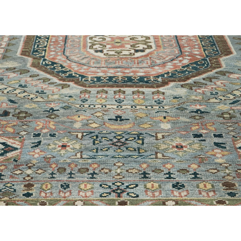Tapis traditionnel rose en laine noué à la main 9 pi 9 po x 14 po Oushak, Rectangle 9 pi 9 po x 14 pi, Vert