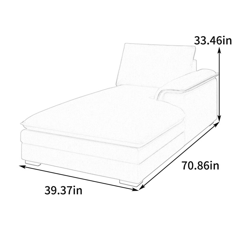 Chaise longue rembourrée en tissu éponge simple de style moderne, Accoudoir à gauche (vu de face), Vert