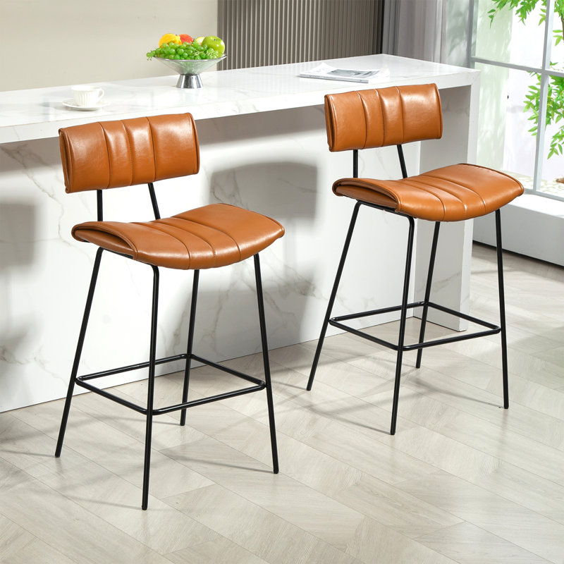 Set of 2 Palgrave Bar Stools with Black Metal Legs