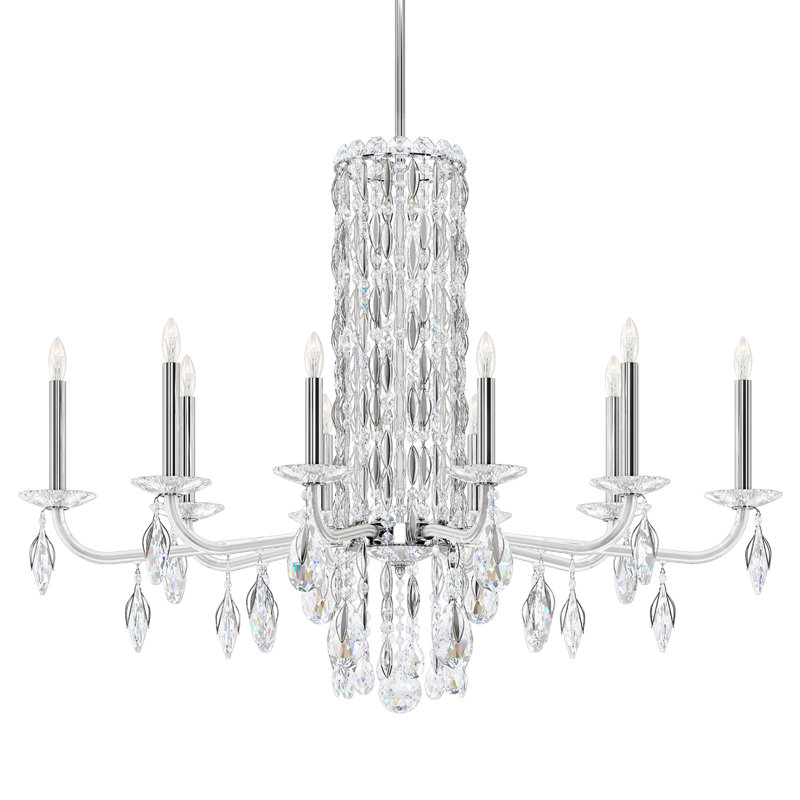 Siena 10 Light 40.5in x 30in Chandelier in Antique Silver with Clear Heritage Handcut Crystals, Czech, Stainless Steel