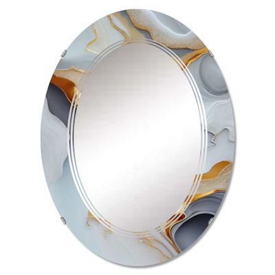Parrie White And Gold Marble Abstract IV - Modern Transitional Wall Mirror