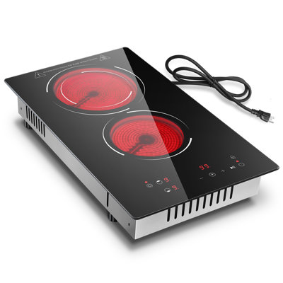 12 Inch Electric Cooktop, 2 Burners 1800W Sensor Touch 9 Power Levels Dual Ring Built-in,Glass Cooktop with Child Lock,ETL Certified