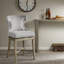Tabouret de comptoir pivotant, pieds en bois récupéré, chaise de revêtement grise avec dossier rembourré, solide, charge de 300 lb-1183719127