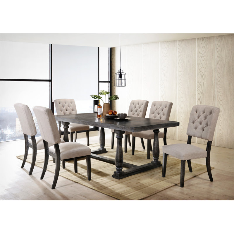 Grunwald 7 Piece Dining Set,dinning table set, Weathered Gray, Weathered Gray/Cream