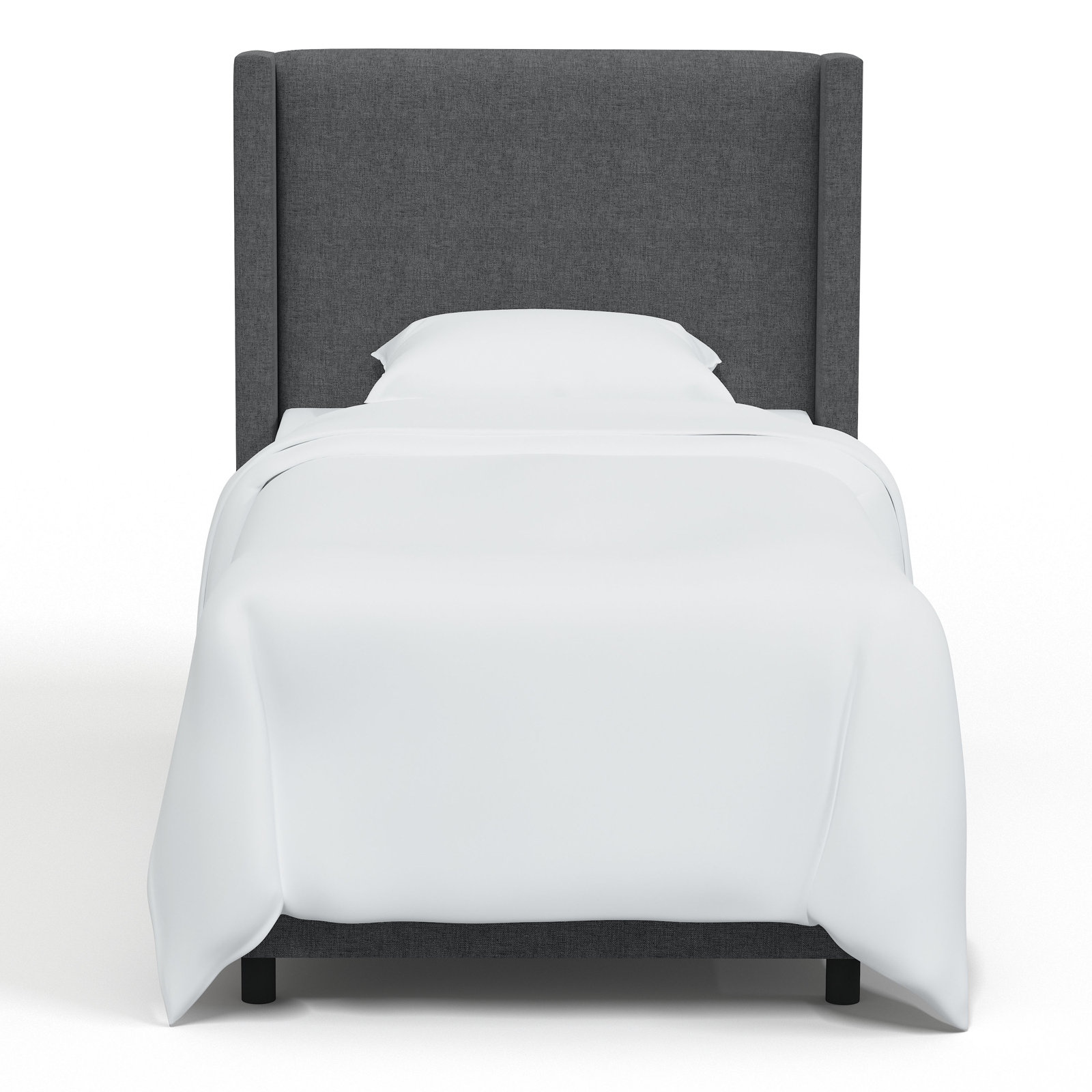Hanson Linen Upholstered Wingback Bed, Twin, Zuma Charcoal Textured Linen